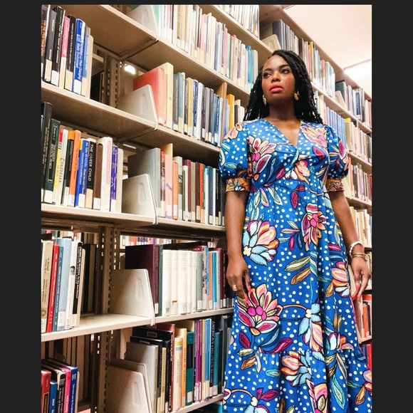 Tabitha Brown Dresses & Skirts - Mixed Floral/Polka Dot Print Puff Sleeve Midi Dress - Tabitha Brown for Target